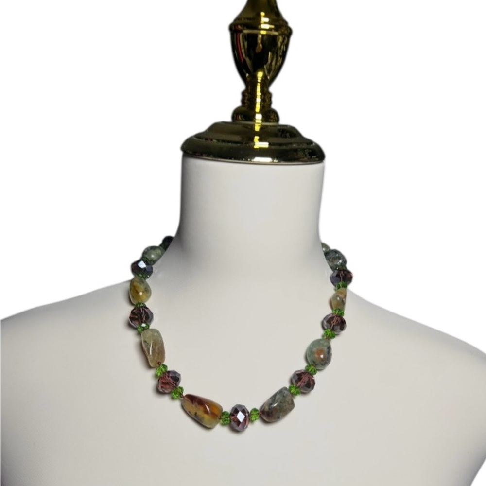 Vintage Thrift Store Hand Beaded Tourmaline Necklace with Gorgeous Sage Earth To - Picture 5 of 6